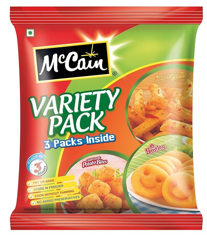 Mccain Variety Smiles, Chilly, Garlic, Bytes and Masala Fries Trial Pack, 550 g