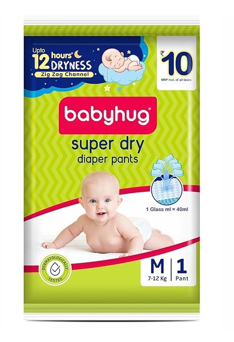 Babyhug Super Dry Pant Style Diaper Medium (M) Size - 1 Piece (Pack of 10)