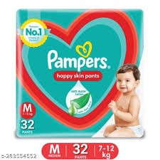 Pampers Happy Skin Red Pants, Medium size baby Diapers, (M) 32 Count Lotion with Aloe Vera