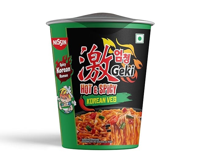 Geki Nissin Geki Hot & Spicy Korean Cup Noodles Vegetarian Flavor 70 Gm