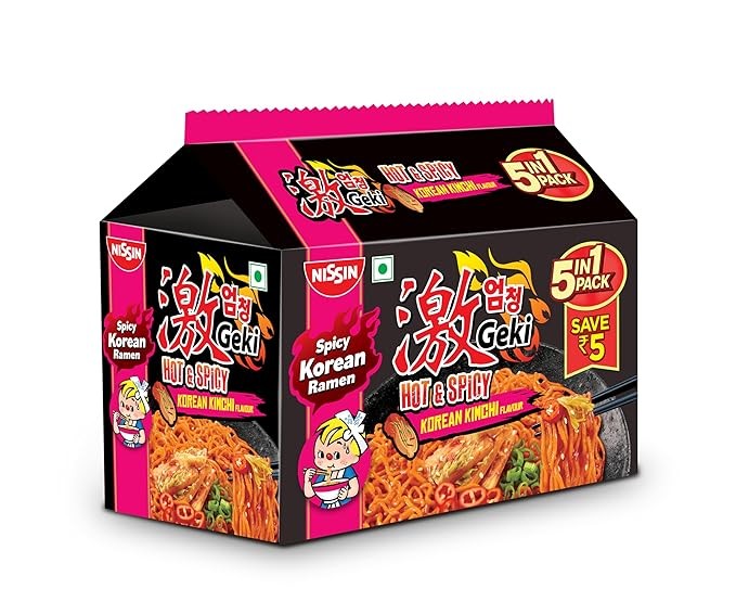 Geki Hot & Spicy Korean Instant Noodles Kimchi (5 in 1 pack), 400 gm