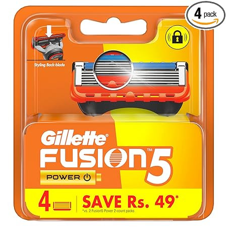 Gillette Fusion Power Blades for men with styling back blade - 4 count for Perfect Shave and Perfect Beard Shape