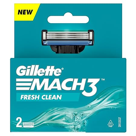 Gillette Mach3 Shaving 3-Bladed Cartridges, Pack of 2