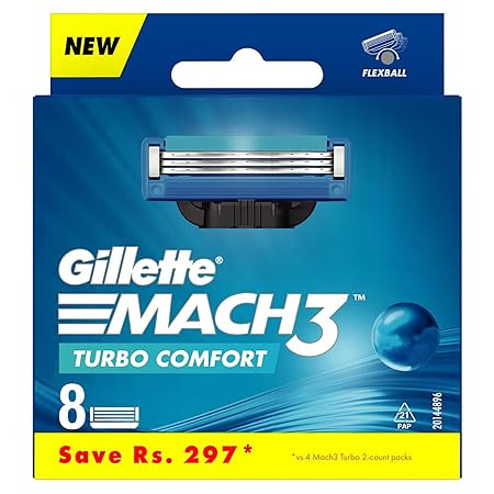 Gillette Mach3 Turbo Manual Shaving Razor Blades - (Pack of 8 Cartridges)