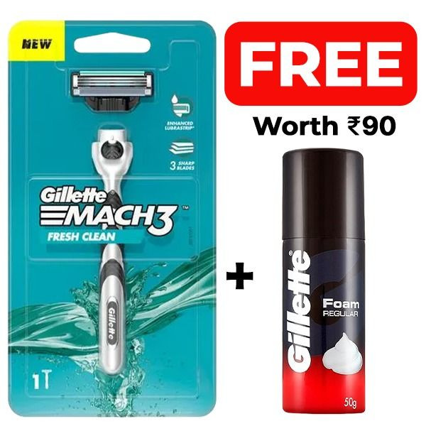 Gillette Mach 3 Razor with Blade + FREE Shaving Foam 50g (worth Rs 90)