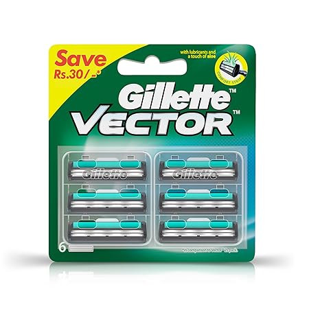 Gillette Vector Plus Manual Shaving Razor Blades(Cartridge)-Pack Of 6, Men